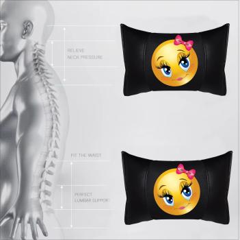 Auto Nackenkissen 20x30cm Nackenpolster Leder Schwarz mit Druck Design Smiley